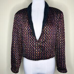 Dahlia Popovits Handwoven Jacket M/L Blazer Chenille Knit Artsy Colorful Pink